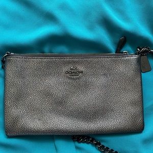 Coach cross-body bag , gold stingray leather with mint grosgrain interior!